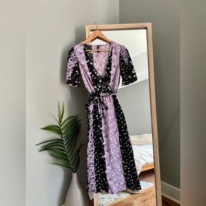 Floral wrap midi dress with double slits